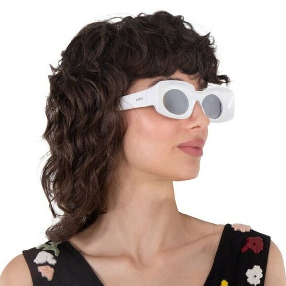 Loewe Paula's Ibiza Men Sunglasses White Silver Mirror Rectangle LW40033I 21C - Picture 10 of 12